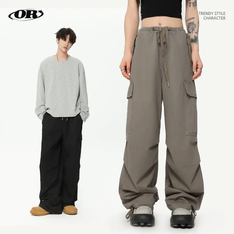 

OR FL Street Trend Rope Pulling American Style 100 Cotton Women Cargo Trousers Cleanfit Tie the Feet Staraight Slacks Women's