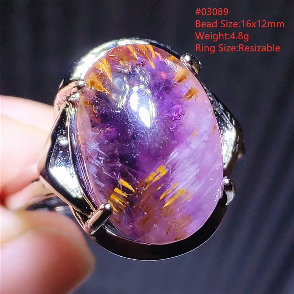 Natural Purple Cacoxenite Auralite 23 Oval Ring Adjustable Rutilated Ring Fashion Oval Auralite 23 AAAAA