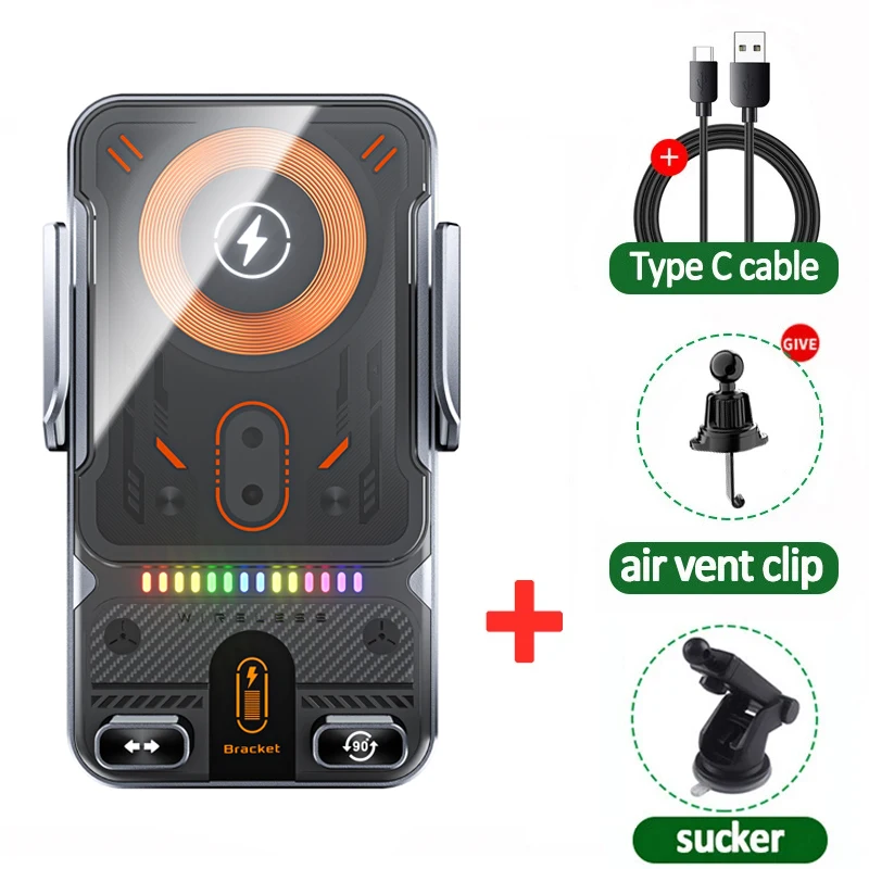 Auto-klemmen auto draadloze oplader telefoonhouder standaard aanraken 360 rotatie RGB snellaadbeugel voor iPhone 17-12 Samsung