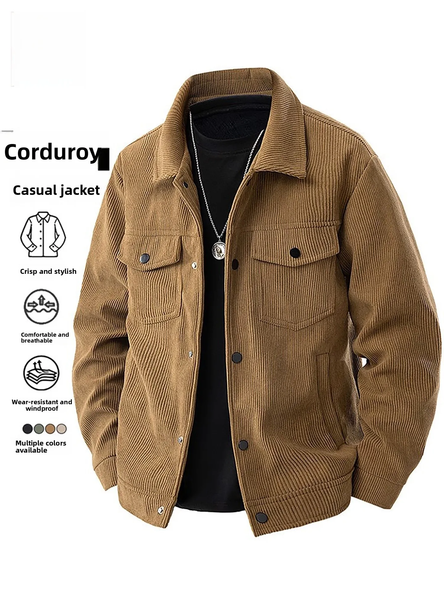

TUCANO Men's Corduroy Jaet Spring Autumn Trendy American Retro Youthful Outerwear Long Sve Warmth Flap Design Polyester