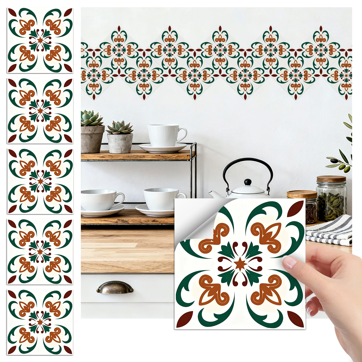 

36 pieces of minimalist floral tile stickers, self-adhesive wall stickers, waterproof kitchen, bathroom and home decoration
