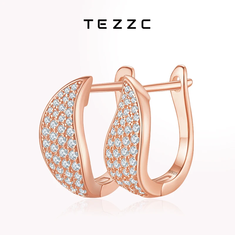 

Tezzc Full Moissanite Earrings for Women 925 Sterling Silver With White Yellow Rose Gold Plated Wedding Hoops Earring Jewelry