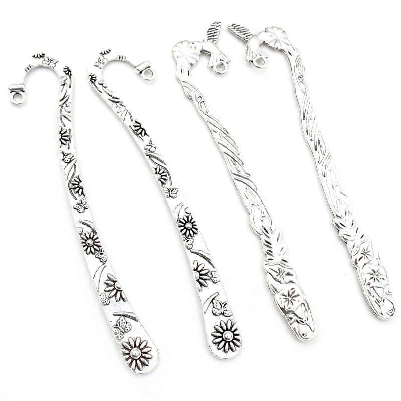 

5pcs Vintage DIY Bookmark Charms Flower Antique Silver Plated Zinc Alloy Charms Pendant for Bookmarks Metal Jewelry Accessories