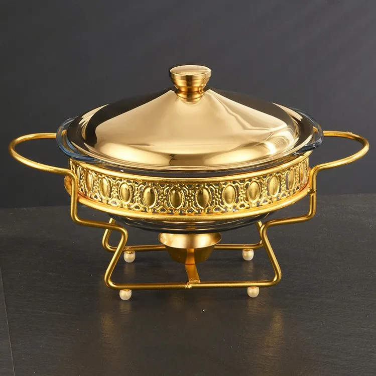 Deluxe Gold/Stainless Steel Color Hot Pot Buffet 2.0L Glass Buffet Hot Pot Food Heater