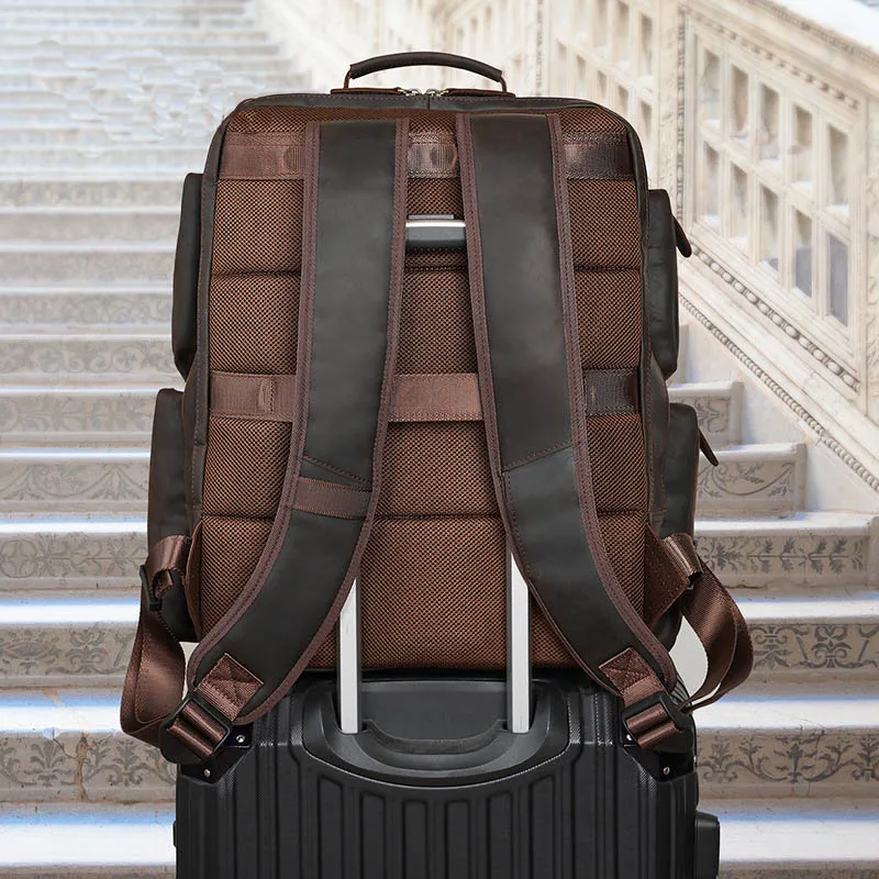 Luufan extra large Man\'s Travel Backpack Genuine Leather Fit 17\