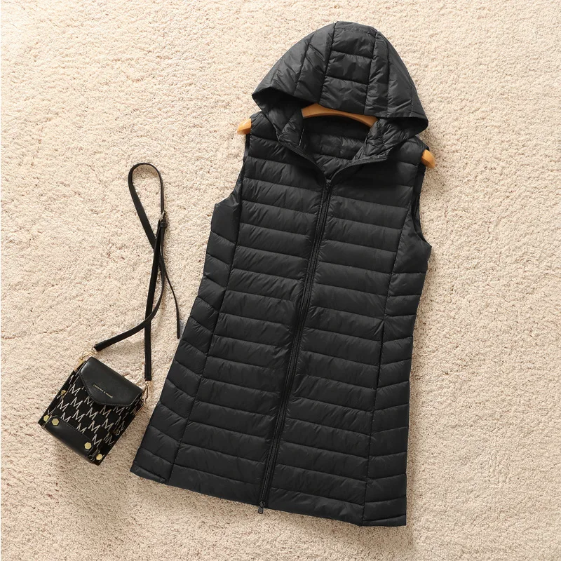 2026 New Arrivals Autumn Winter Ultra Light Hooded Down Vest Jackets Female Korean Slim Warm White Duck Down Sleeveless Coat