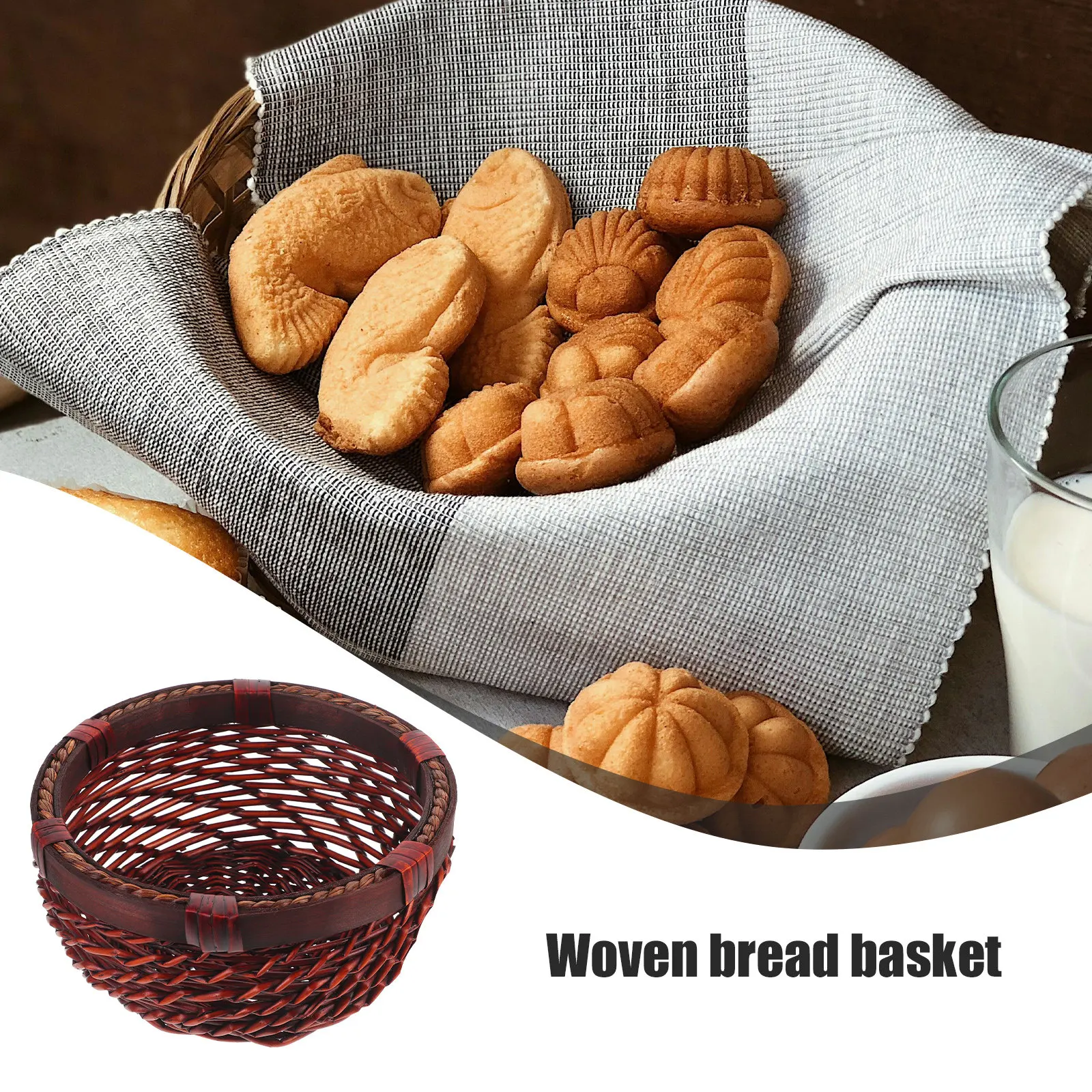 

Плетеная корзина для хранения из ротанга, маленькая, в винтажном стиле, для хлеба, фруктов, закусок, органайзер для дома и кухни, декоративный держатель для мелочей