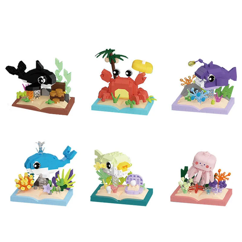 

Undersea animal lantern fish crab octopus small particle building blocks children's educational assembly toy ornaments
