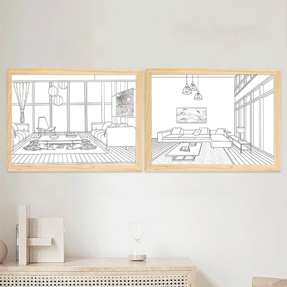 INS Style Light Deco Painting LED Modern USB Plug-In Model Wall Artwork, interior, luz solar, ventana, marco de fotos de madera, lámpara de pared cálida
