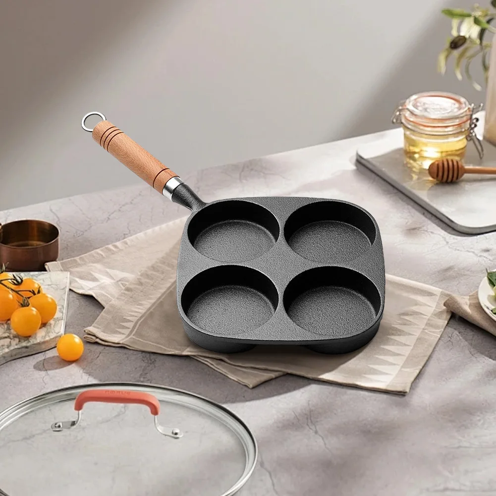 4 Hole Breakfast Egg Pan Non-Stick Cast Iron Omelet Pan Cake Maker Frying Pan Breakfast Grill Cooking Pot Cookware Pancake Pan