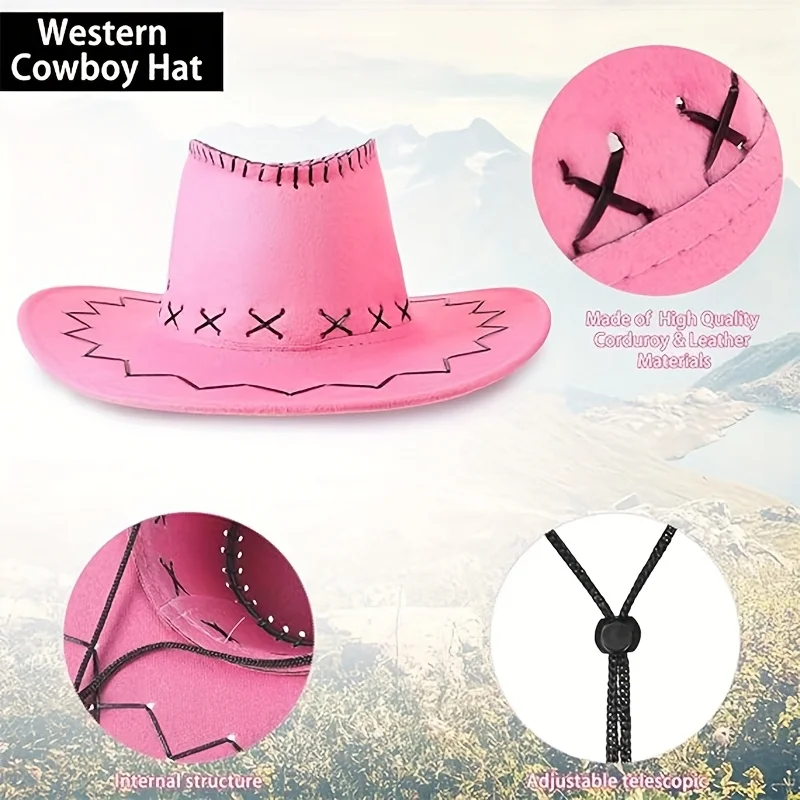 Cowboyhut für Herren und Damen, Western-Wildleder, Cowgirl-Hüte, Urlaubskappe, modisch, West-Kostüm, Party, Cosplay, Kopfbedeckung