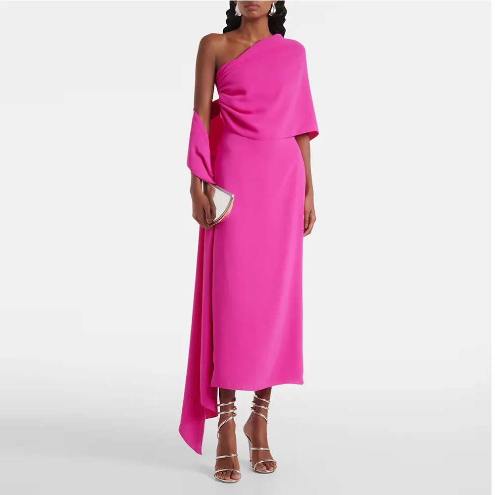 

One Shoulder Modern Evening Gown For Wedding Sheath Prom Dress Formal Tea Length Party Gown Sleeveless Saudi Arabia Dress