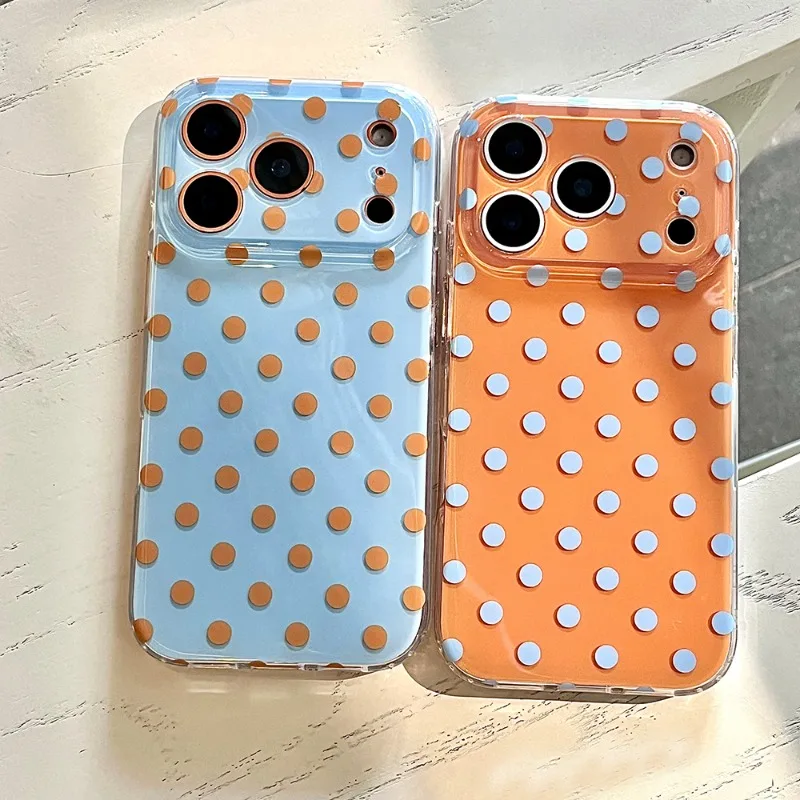 

Ins Korean Orange Polka Dots Phone Case For iPhone 17 16 15 11 12 14 13 Pro Max Mini X XS XR 7 8 Plus SE 16E Transparent Cover