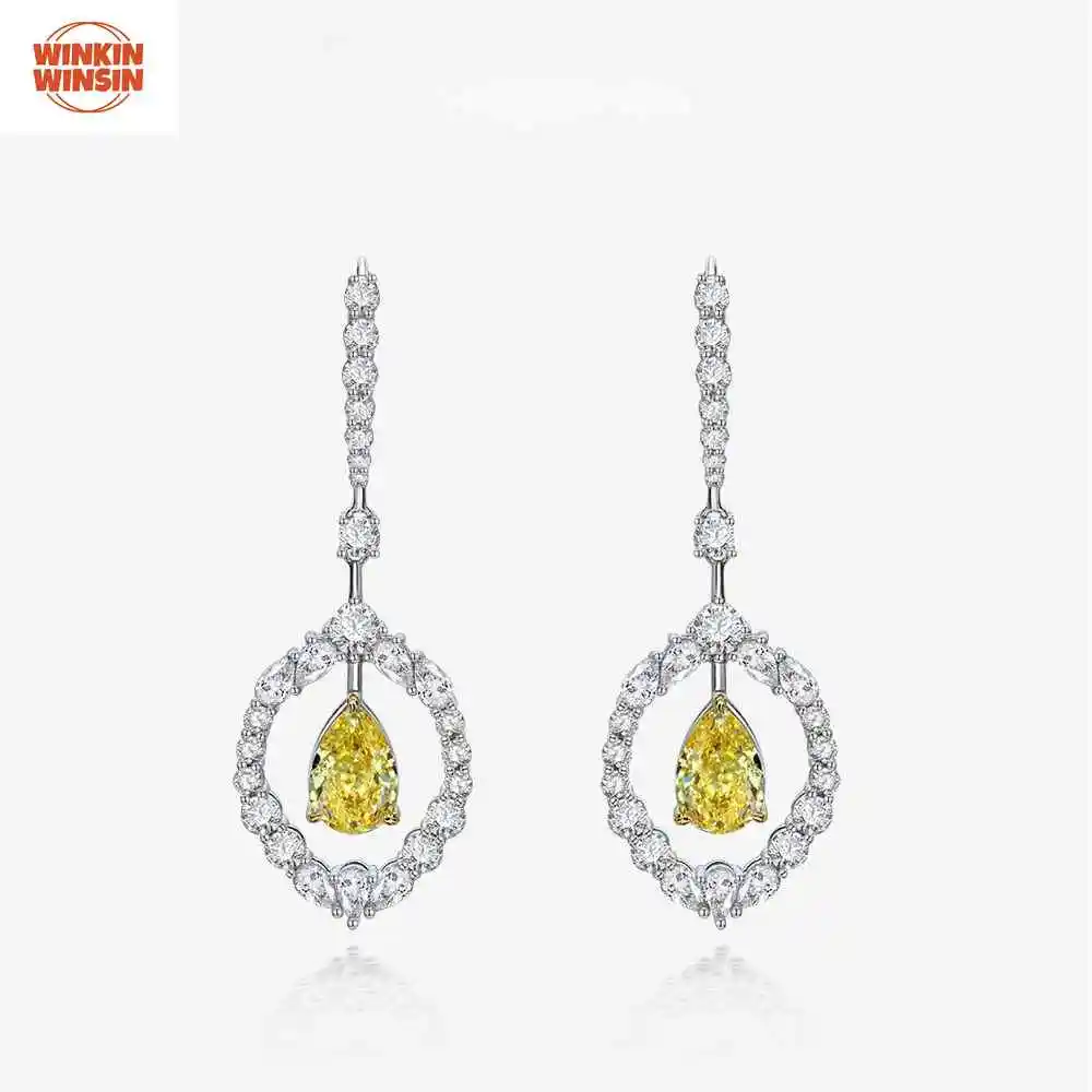 

Winkin Winsin 3 Carat Pear Shaped High Carbon Diamond S925 Silver Water Drop Diamond Earrings for Women