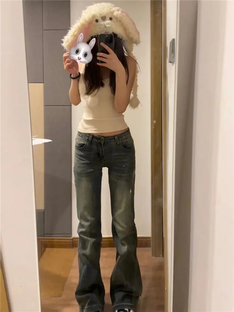 

Американские ретро-джинсы с низкой посадкой, расклешенные, женские, эластичные, длинные, в пол, модные, INS, темные цвета, весенняя коллекция