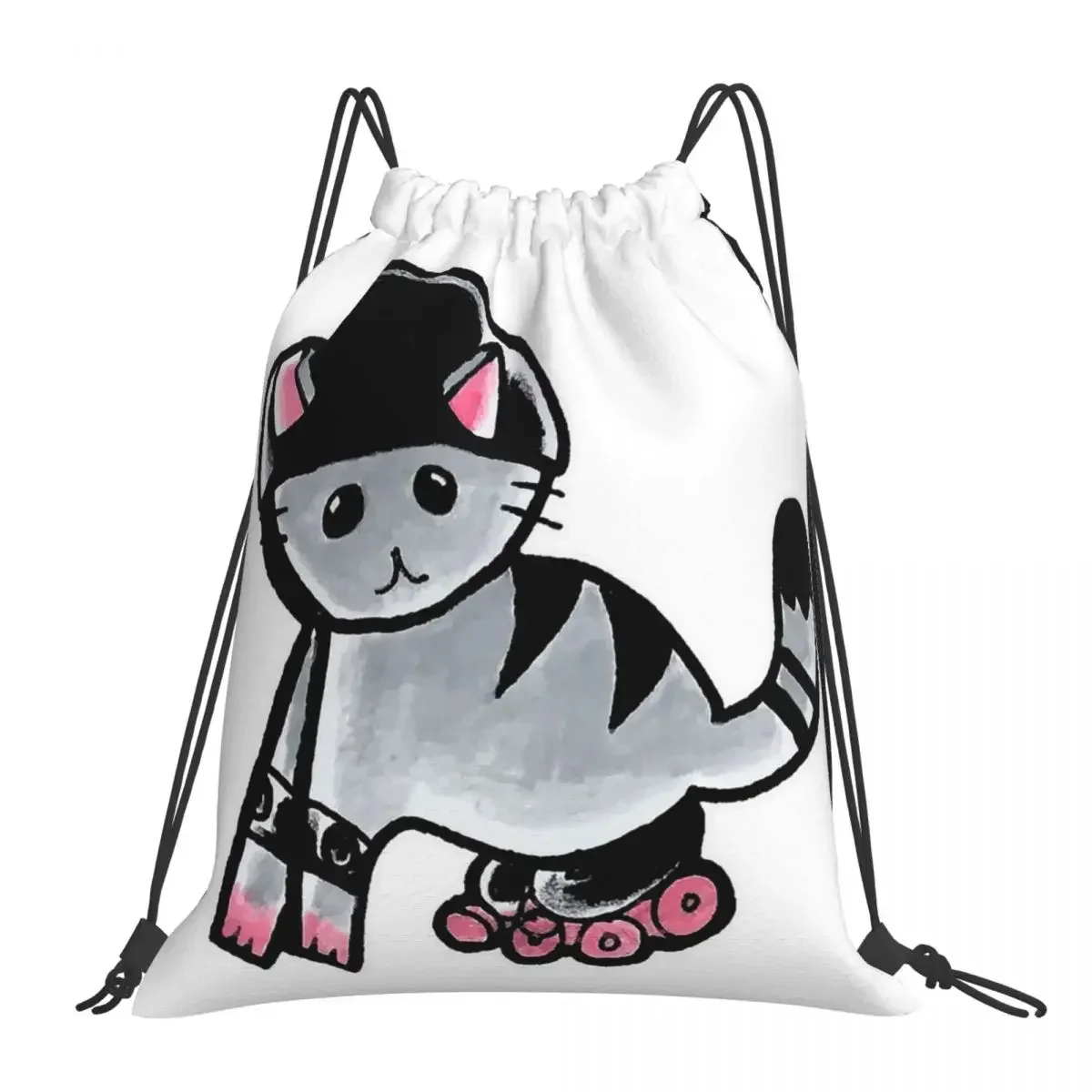 Gray Roller Cat Backpacks Fashion Portable Drawstring Bags Drawstring Bundle Pocket Sports Bag BookBag For Man Woman Students