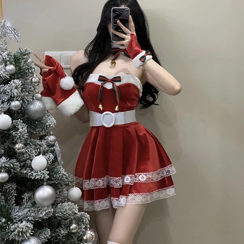 

Christmas Dress Santa Claus Cosplay Costumes Ladies Sexy Skirt Evening Party Clothes New Year Xmas Red Outfit Accessories