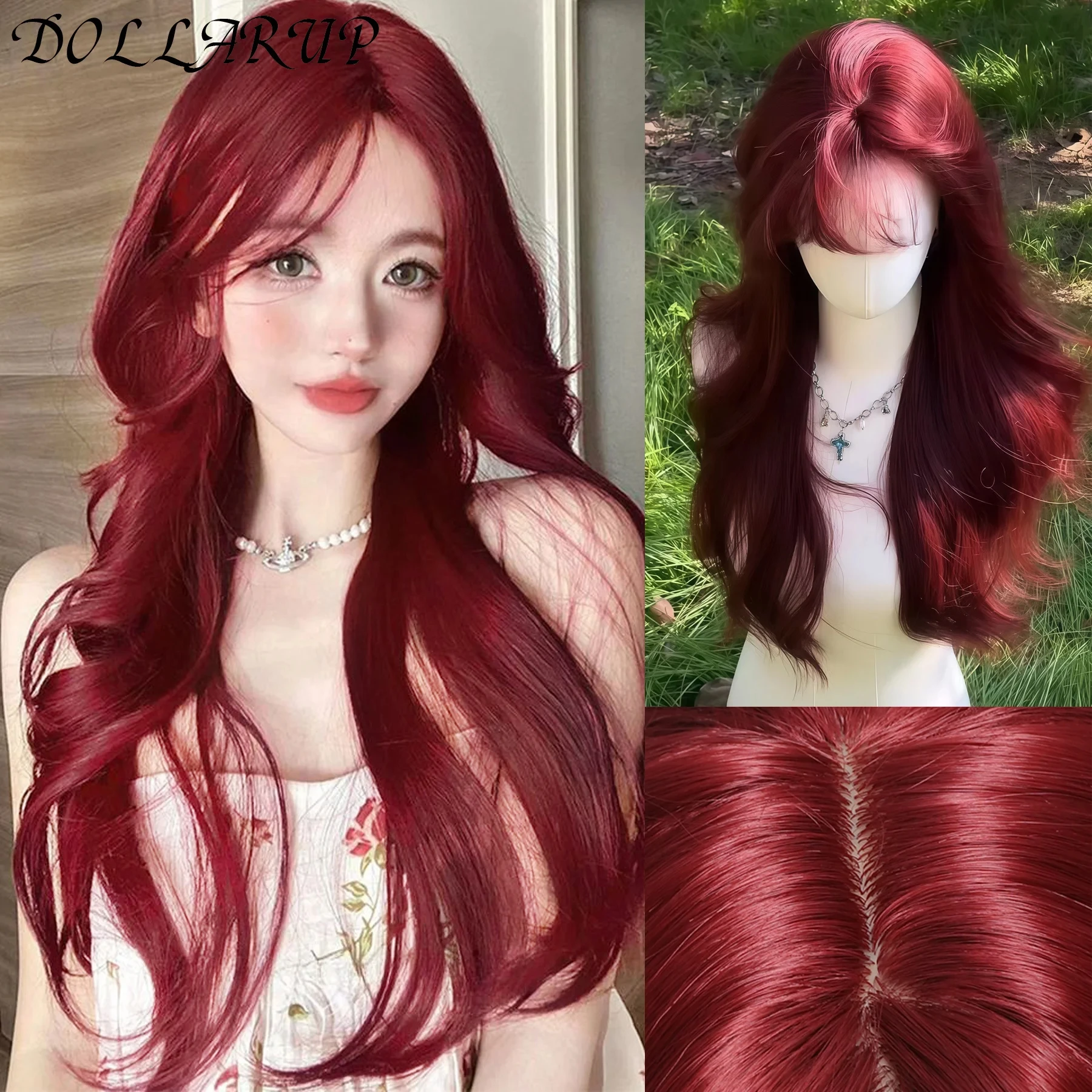 JKL الاصطناعية حورية البحر شعر مستعار طويل أحمر مجعد الجسم موجة شعر مستعار زي الهالوين تأثيري شعر مستعار للنساء شعر مستعار الموضة للاستخدام اليومي
