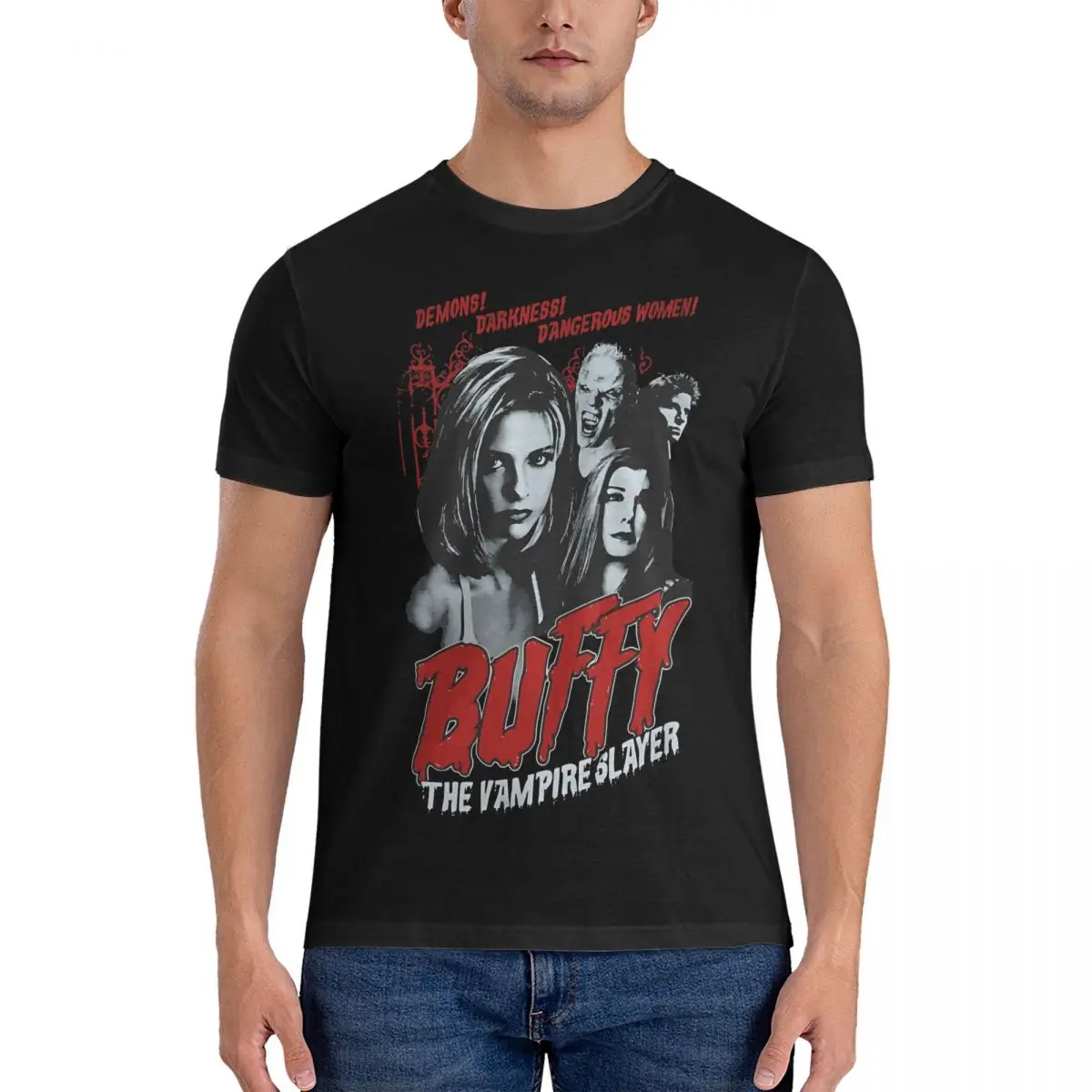 Cult T Shirt Men Cotton for Male T-Shirts Round Neck Buffy The Vampire Slayer Tee Shirt Short Sleeve mens clothing tops fugees