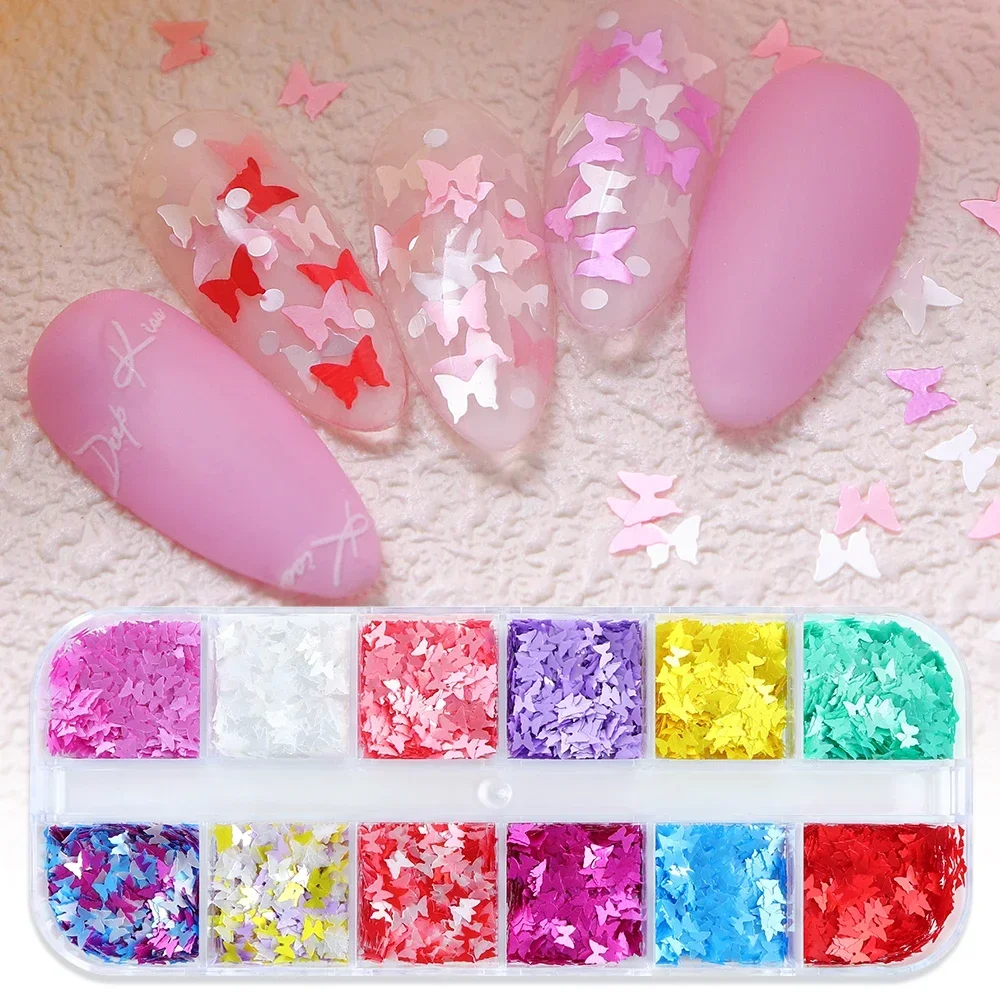 12-siatkowe kolorowe motyle Nail Art cekiny summers dekoracje Mini płatki motylkowe DIY akcesoria zawieszki do paznokci