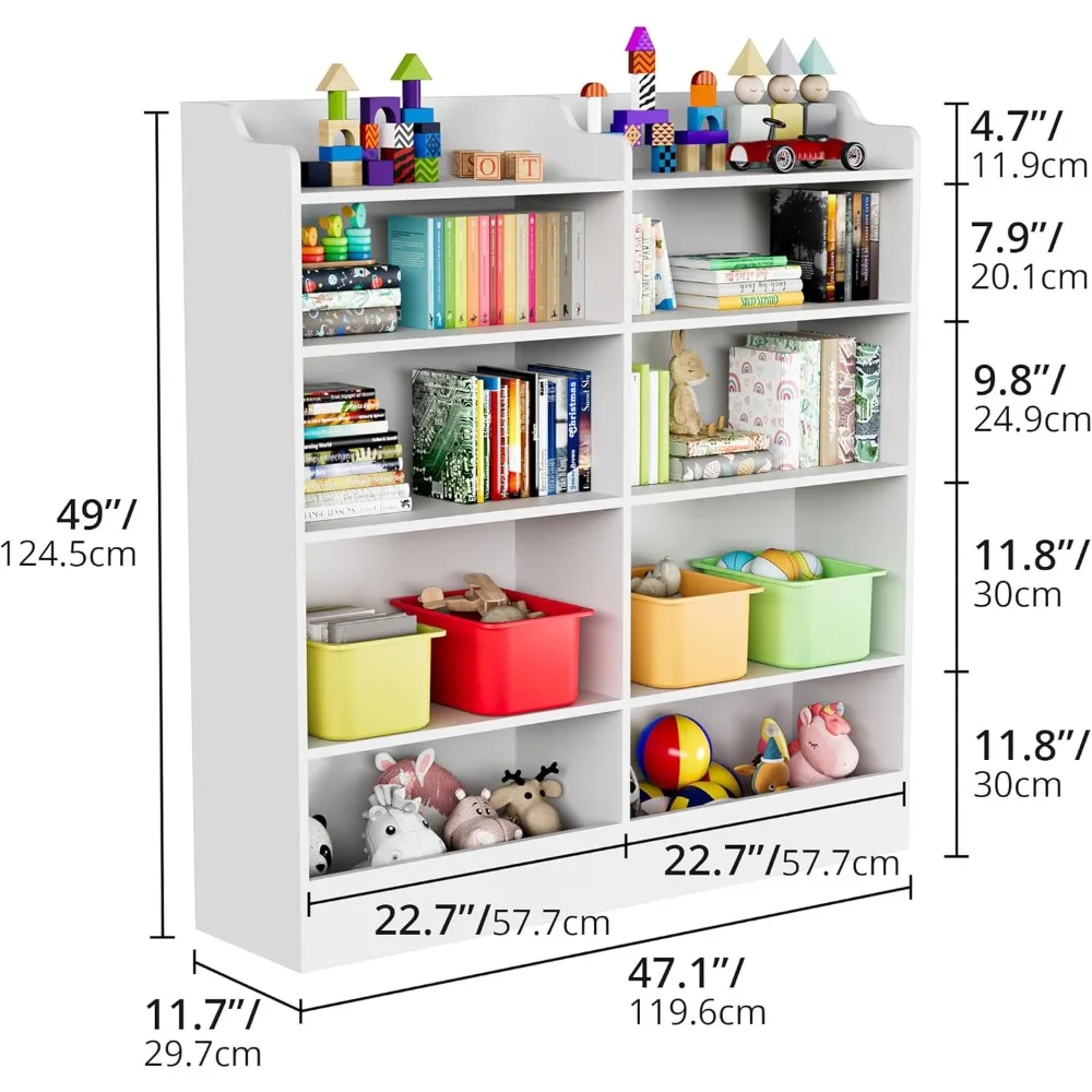 5 Tier Kids Bookshelf, 10 Cubbies Kids Toy Storage Organizer,Toddler Bookcase Storage Cabinet for Playroom, Bedroom