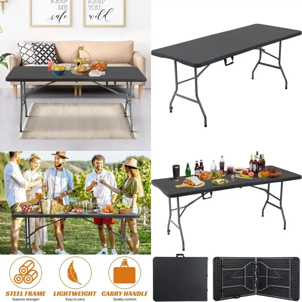 

Sturdy Plastic Picnic Table for Outdoors, Indoors, Camping, and Parties with Easy Setup - Black