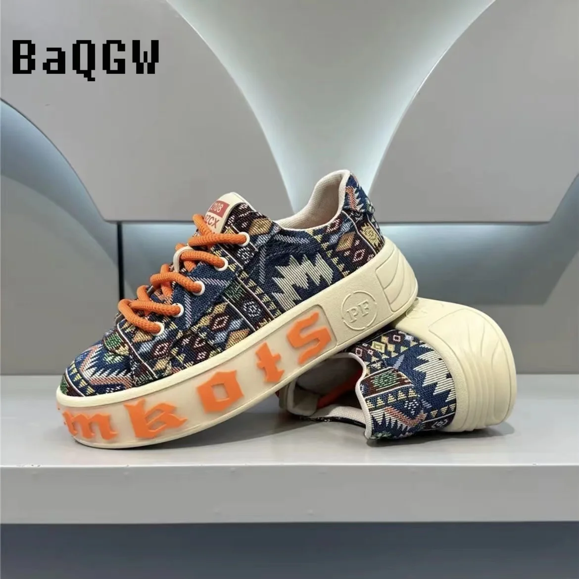 Chunky Sneaker Men Designer Canvas Shoes Fashion Casual Color Block Letter Print Breathable Height Increased Flat Platform Shoes