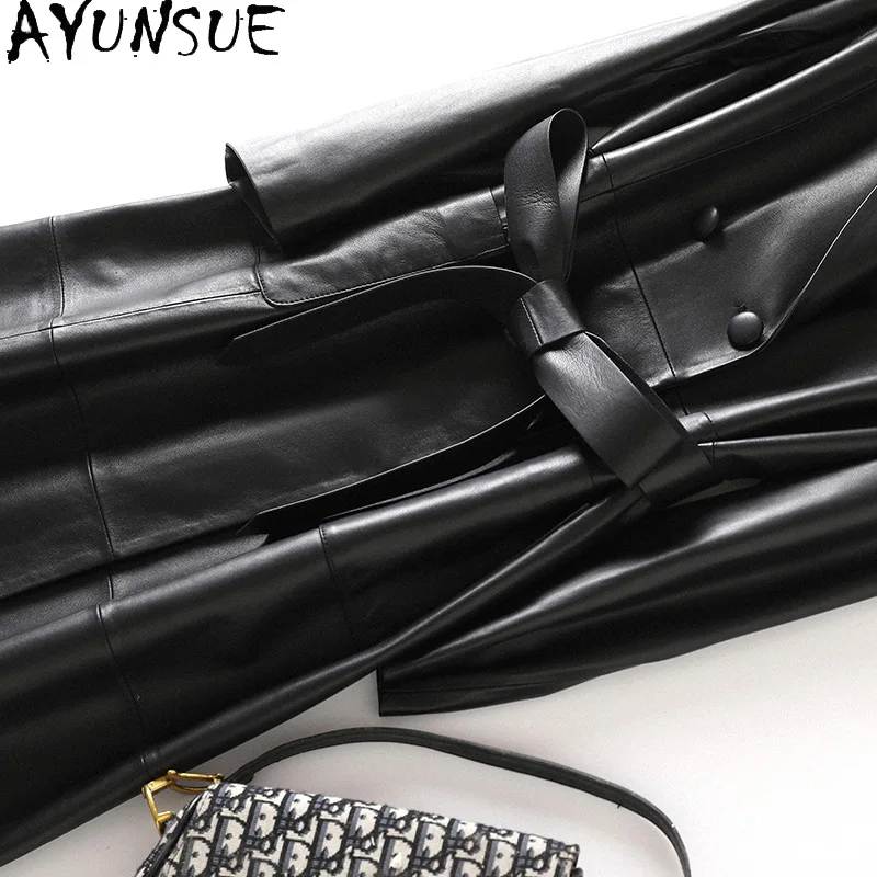 AYUNSUE 진짜 양피 정품 가죽 자켓 여성 2025 여성을위한 긴 트렌치 코트 자켓 가을 옷 Jaqueta De Couro