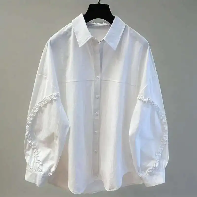 

Edible Tree Fungus Spliced Long Sleeve Design Solid Color Shirts Women Loose Casual Purple Blouses Summer New