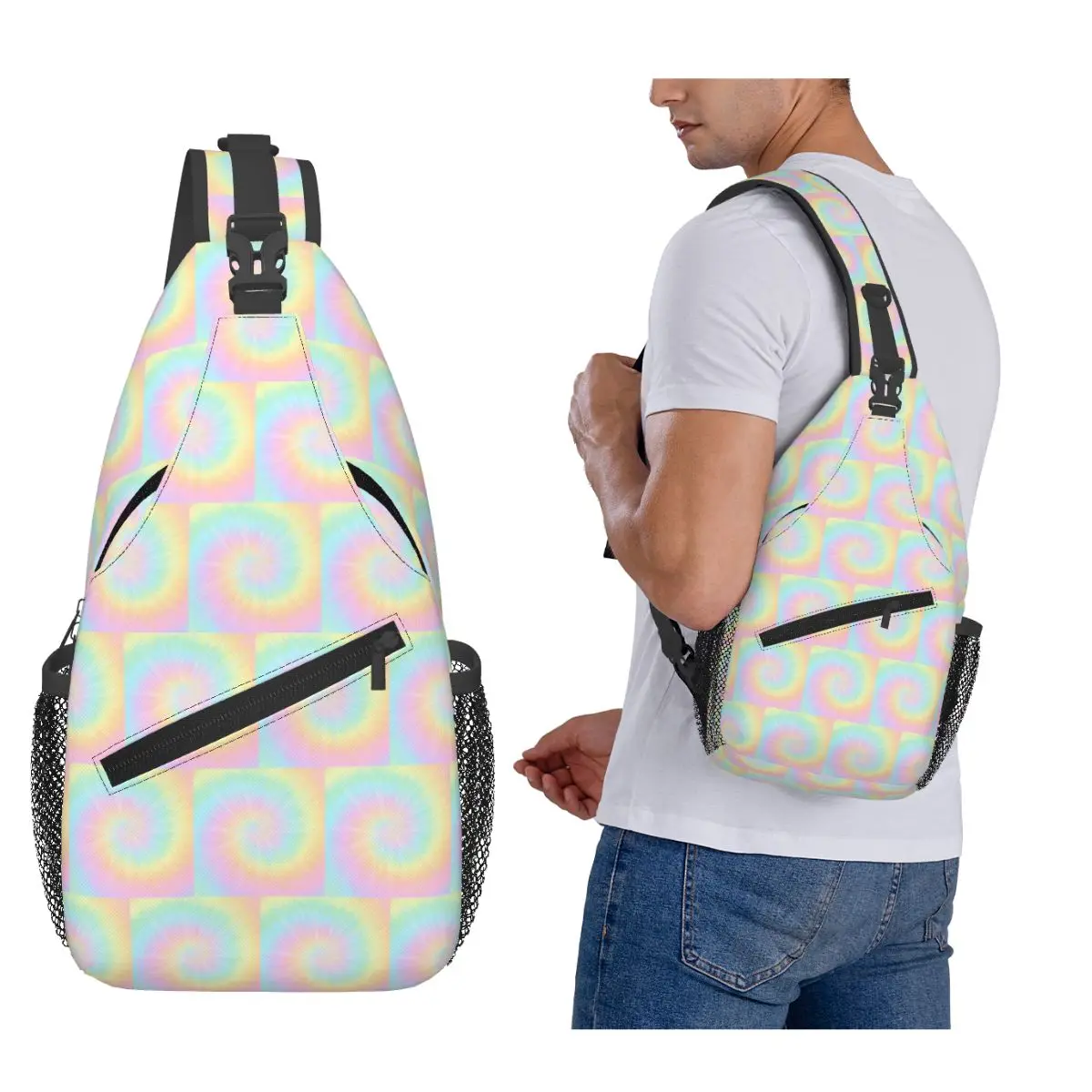 

Tie Dye Pastel Wallpaper Chest Bag Men Sling Crossbody Backpack Chest Bag Travel Hiking Daypack Shoulder Bag