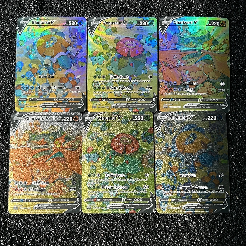 3PCS Fai Da Te PTCG Charizard Venusaur Blastoise Versione Inglese Flash Card Self Made Card Gioco Classico Anime Card Regali