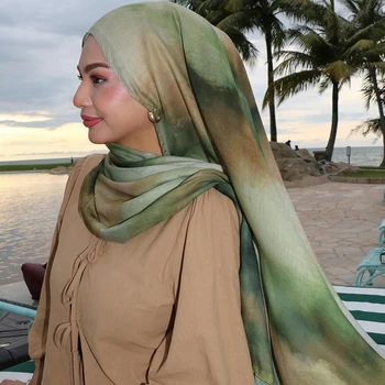 Watercolor Print Hijab Muslim Marble scarf Soft Breathable Sun Protection Lightweight Summer beach Wrap for Women 1