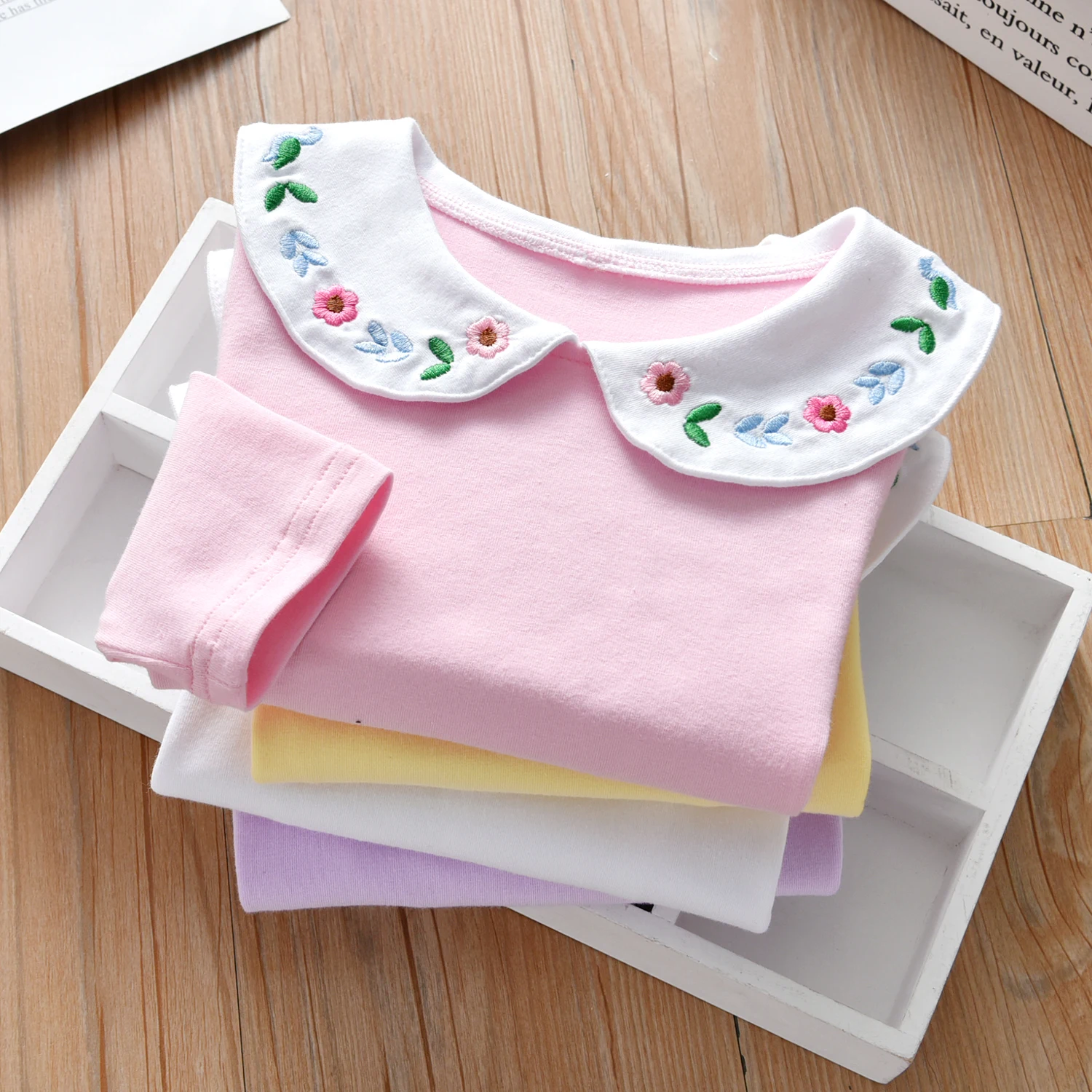 1-7 Years Old Girls' Base Shirt Comfortable Cotton Children'S Long Sleeve T-Shirt Embroidered Flowers Kids Daily Casual Top