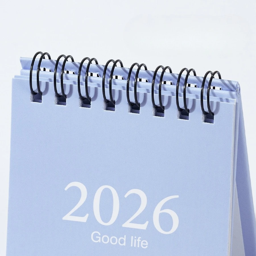ปฏิทินตั้งโต๊ะขนาดเล็กแบบเรียบง่ายสีพื้น ปี 2026 ปฏิทินกระดาษแบบตั้งโต๊ะ วางแผนรายวันแบบคู่ วางแผนรายปี