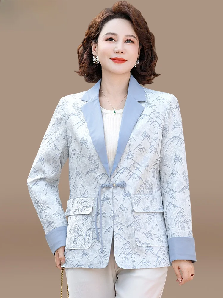 

Ele Mid-aged Women's Faion Outerwear Mom Coat Wide Lady Spring Autumn New Chinese Sle Loose Fit Button up Jaet