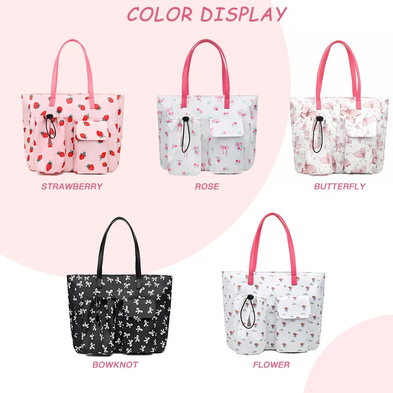 فراشة طباعة حقيبة كتف نسائية سعة كبيرة 2025 صيف جديد النمط الأدبي حقيبة كتف طالب دراسة حمل حقيبة