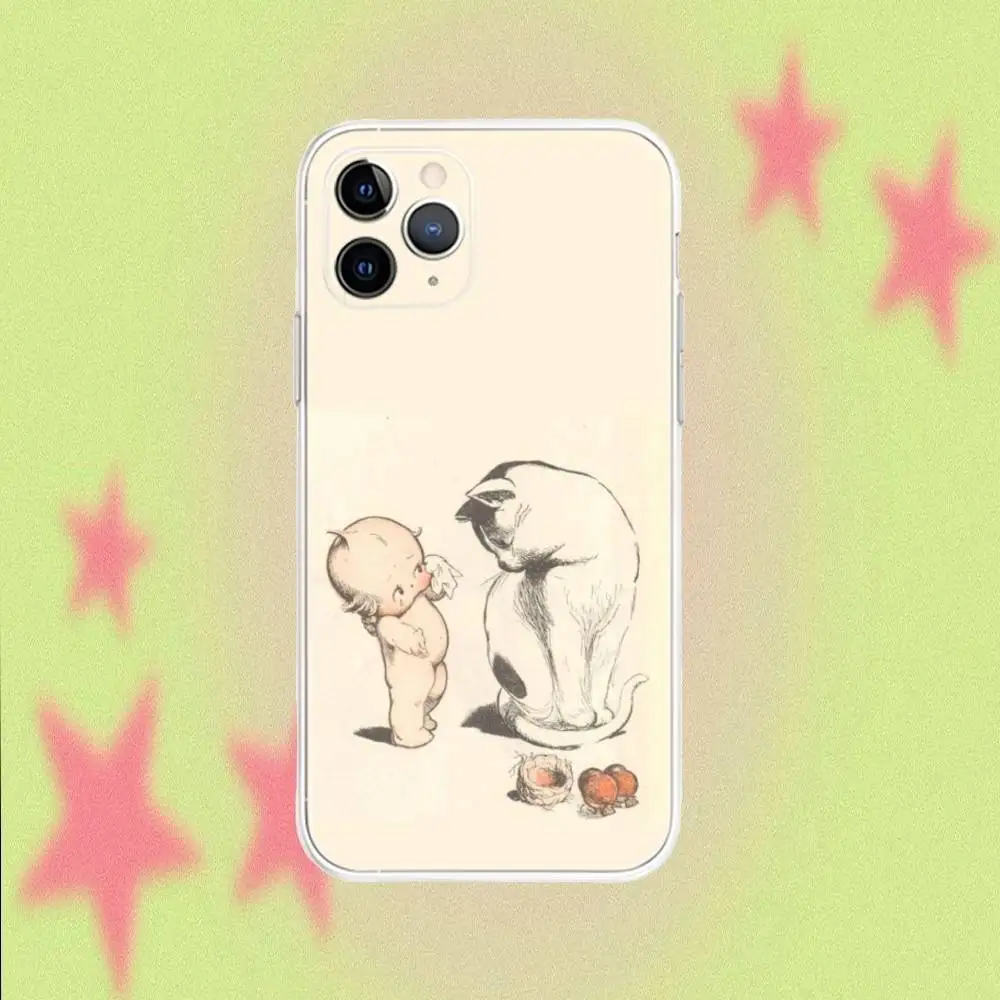 حافظة هاتف Kewpie Cute Angel لهاتف iPhone 17,16,15,14,13,12,11 Pro,Max,Plus,Air,X,XS,XR,SE,Mini شفافة ناعمة