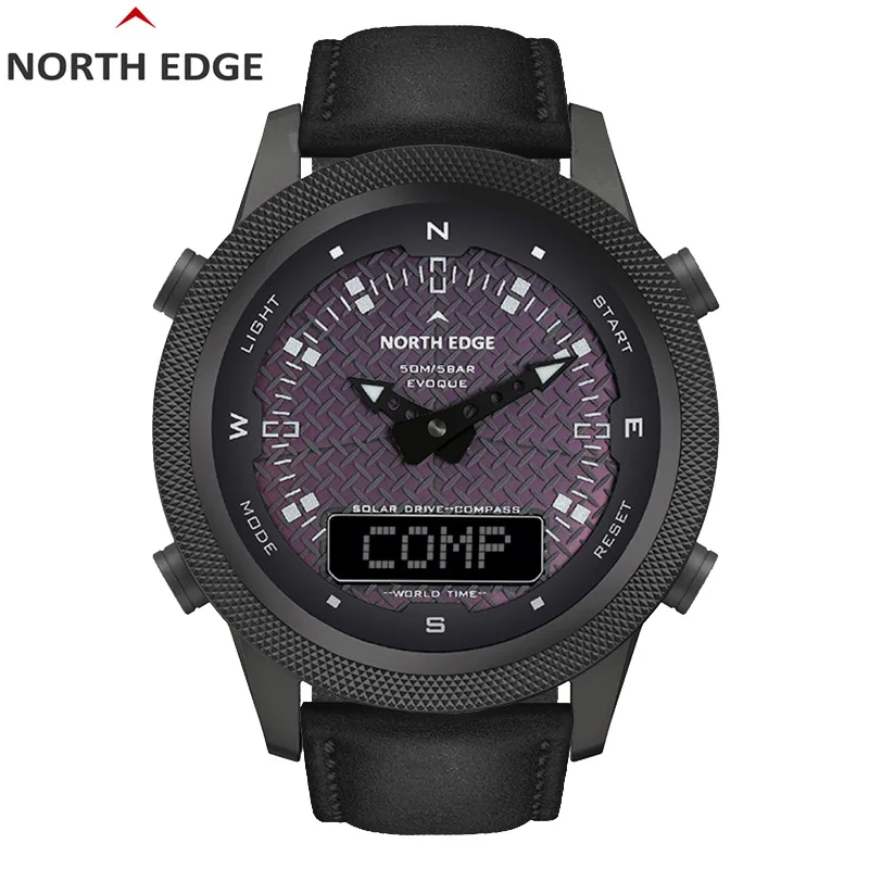 Outdoor Sports Solar Power Digital Watch Waterproof Dual Display Compass Quartz Watchrmy Military Style Clock