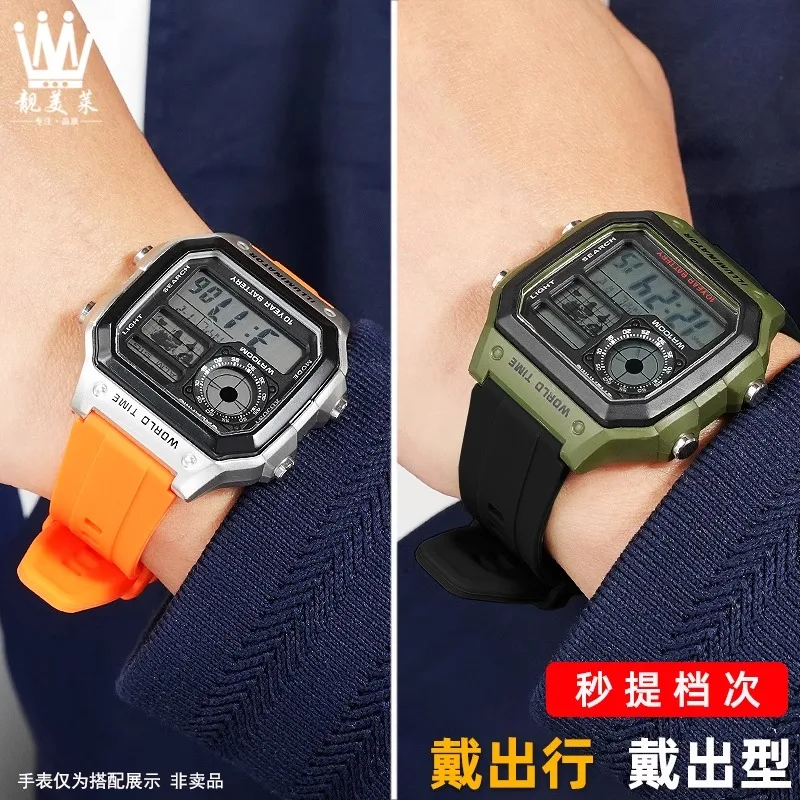 สําหรับนาฬิกา Casio AE-1200 AE1200/1300 SGW400 AQ-150W A158 A159 A168 ดัดแปลงยางซิลิโคนกันน้ําสายนาฬิกา 18 มม.