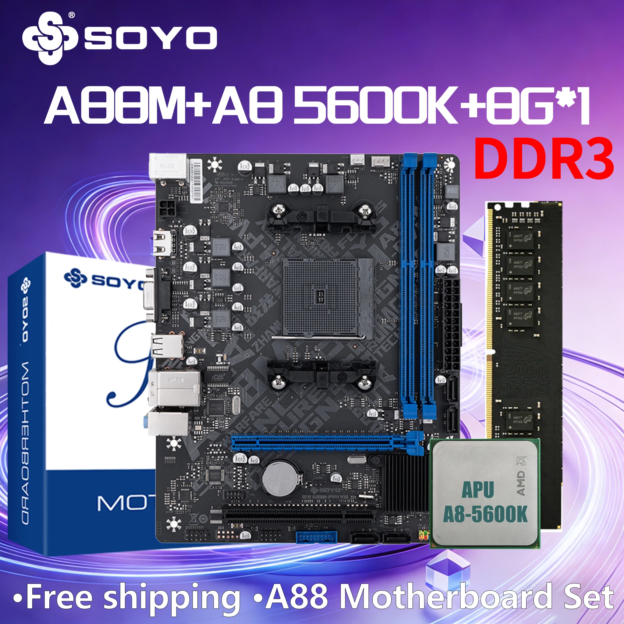 

SOYO A88M Motherboard FM2 DDR3 8G*1 Computer components Game Mainboard SATA 3.0 AMD CPU FM2 Processor PCIE3.0*16 USB2.0 HDMI VGA