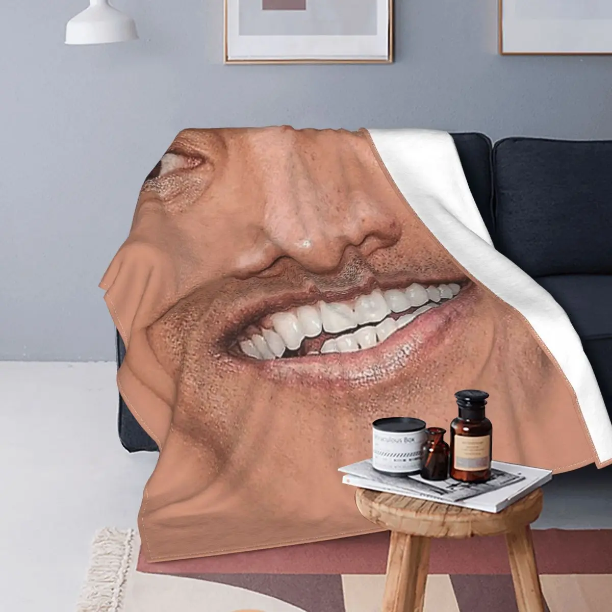 The Rock Face Velvet Throw Blanket Dwayne American Actor Johnson Blanket for Bed Travel Super Warm Bedroom Quilt