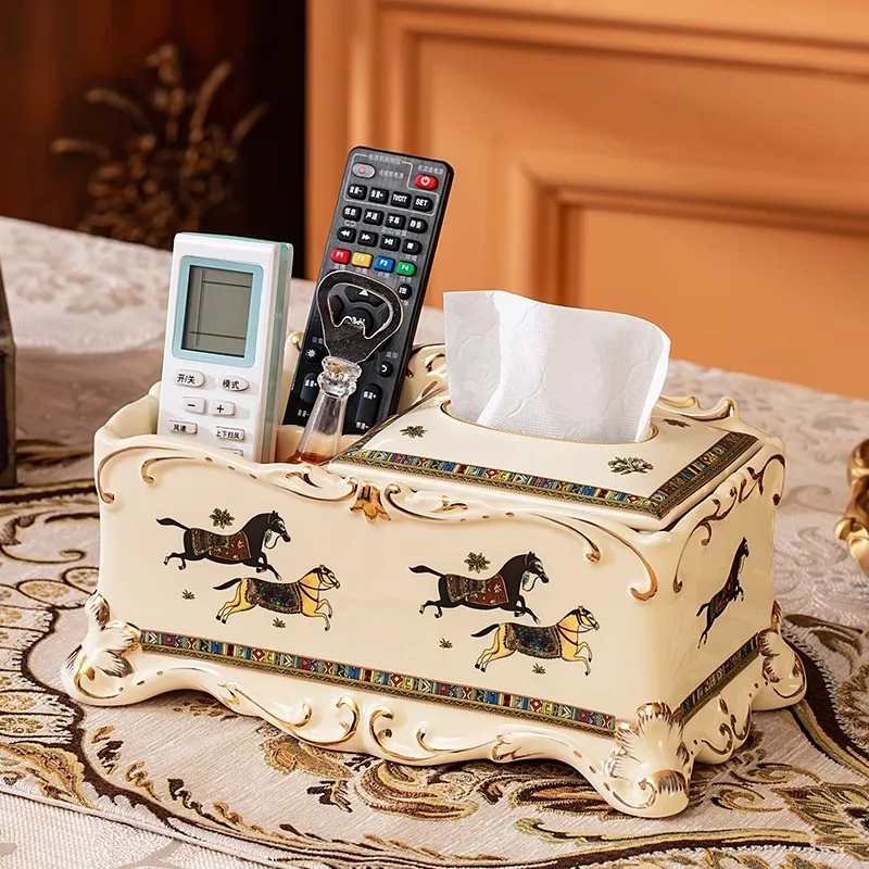 European-style ceramic multi-functional tissue box, remote control storage box, household pumping carton, living room high-end d