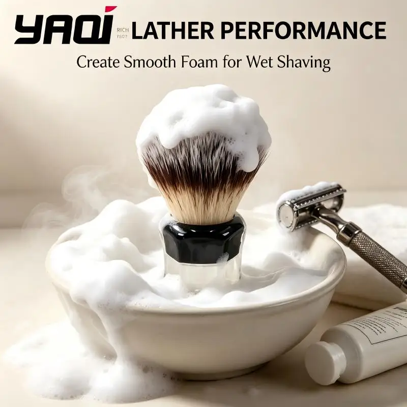 YAQI Professional Shaving Brush Soft Bristles Transparent Resin Handle Men Wet Shaving Foam Brush Barber  for Shaving Cream Soap