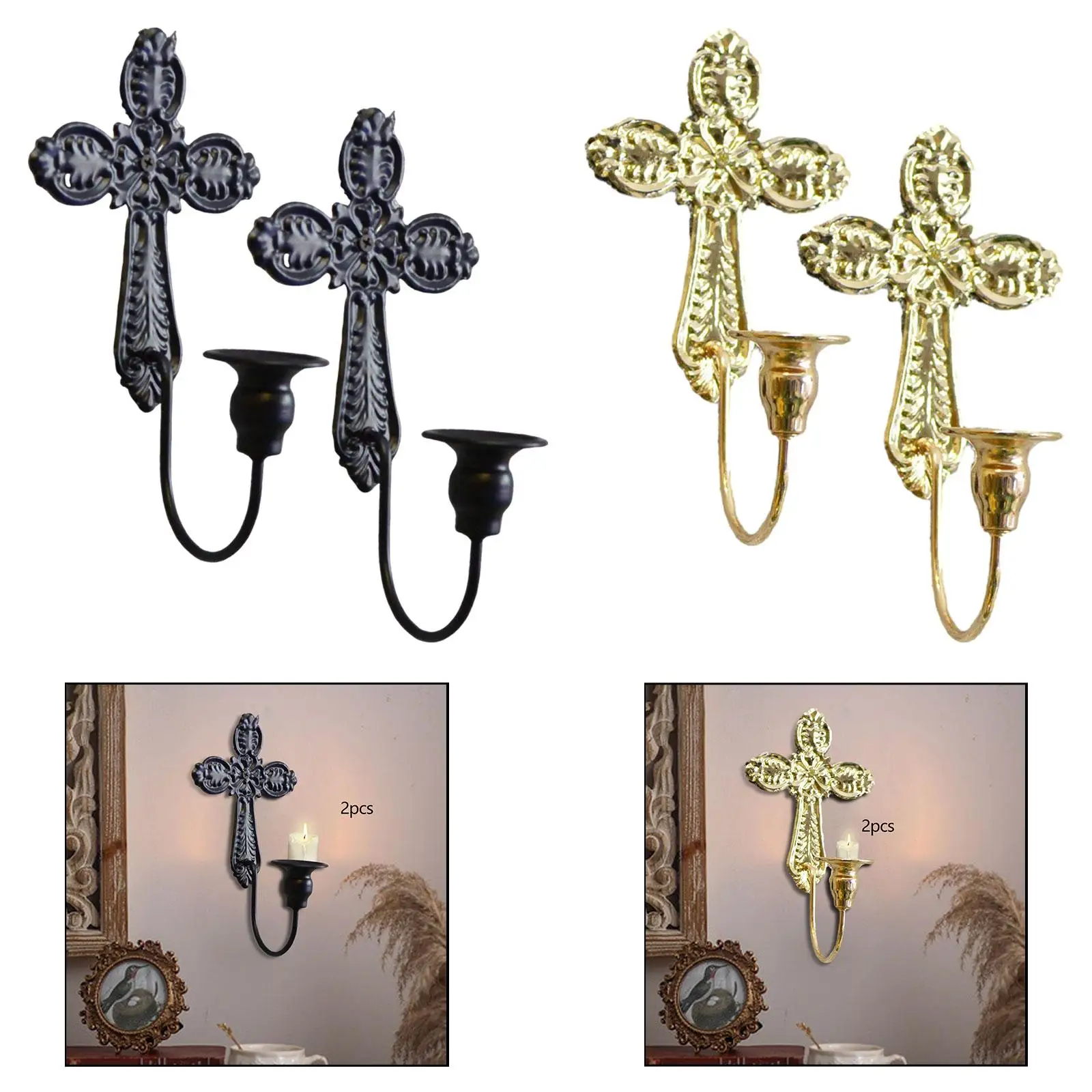 

2x Wall Sconce Candle Holder Candle Sconces Corridor Decorative Art Retro Wall