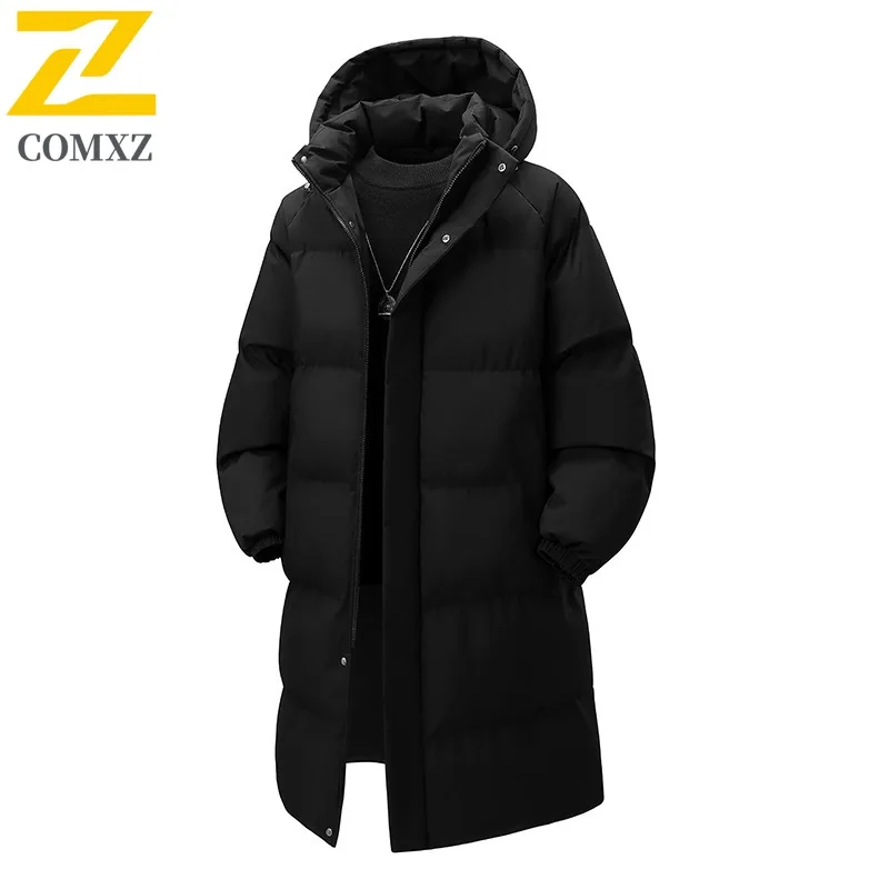 

COMXZ 2025 New Men's Solid Color Long Cotton Jacket Couple Style Thickened Hooded Wear-Resistant Machine-Washable Daily Travel​