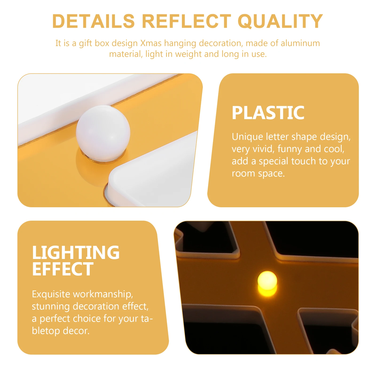 

4 Pcs Merry Christmas Sign LED Modeling Lamp Decorated Night Light Letter Lights The Golden Letters Decoration