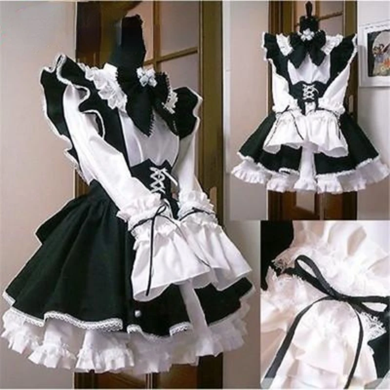 

Women Maid Outfit Anime Long Dress Black and White Apron Dress Lolita Dresses Men Cafe Costume Cosplay Costume Горничная Mucama