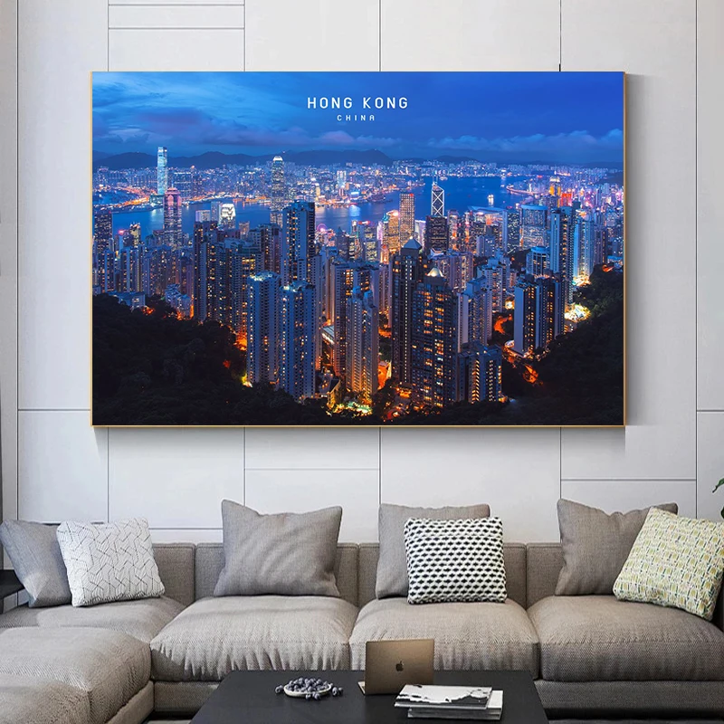 Hong Kong Night View Canvas Painting Modern Art Poster and Prints Aesthetic Wall Decorative Pictures for Living Room Home Decor