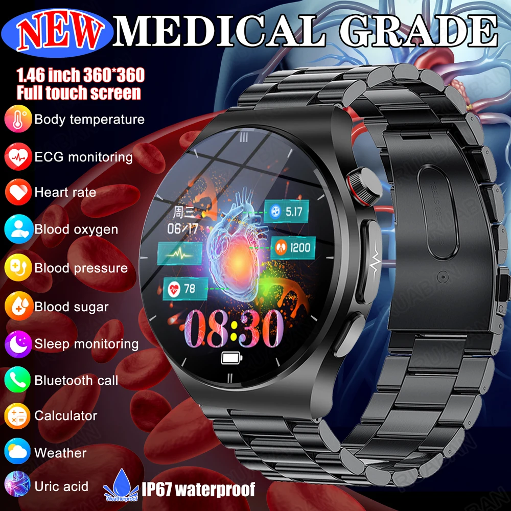 2024New Medical grade SmartWatch Men Bluetooth Call ECG Health Heart Rate Blood Pressure Fitness Sports Waterproof Smartwatch