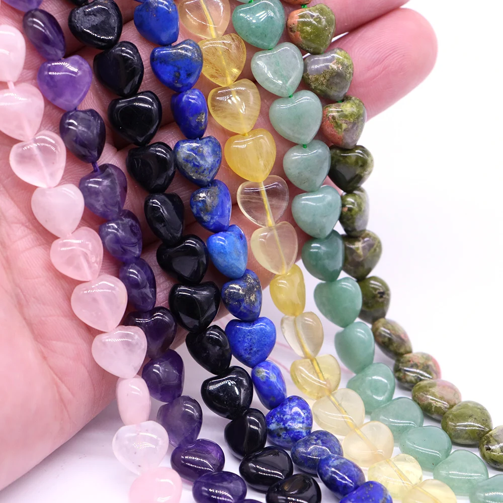 10mm Natural Stone Heart Loose Beads Opal Amethyst Tourmaline Spacer Bead for Jewelry Making DIY Necklace Bracelet Accessories